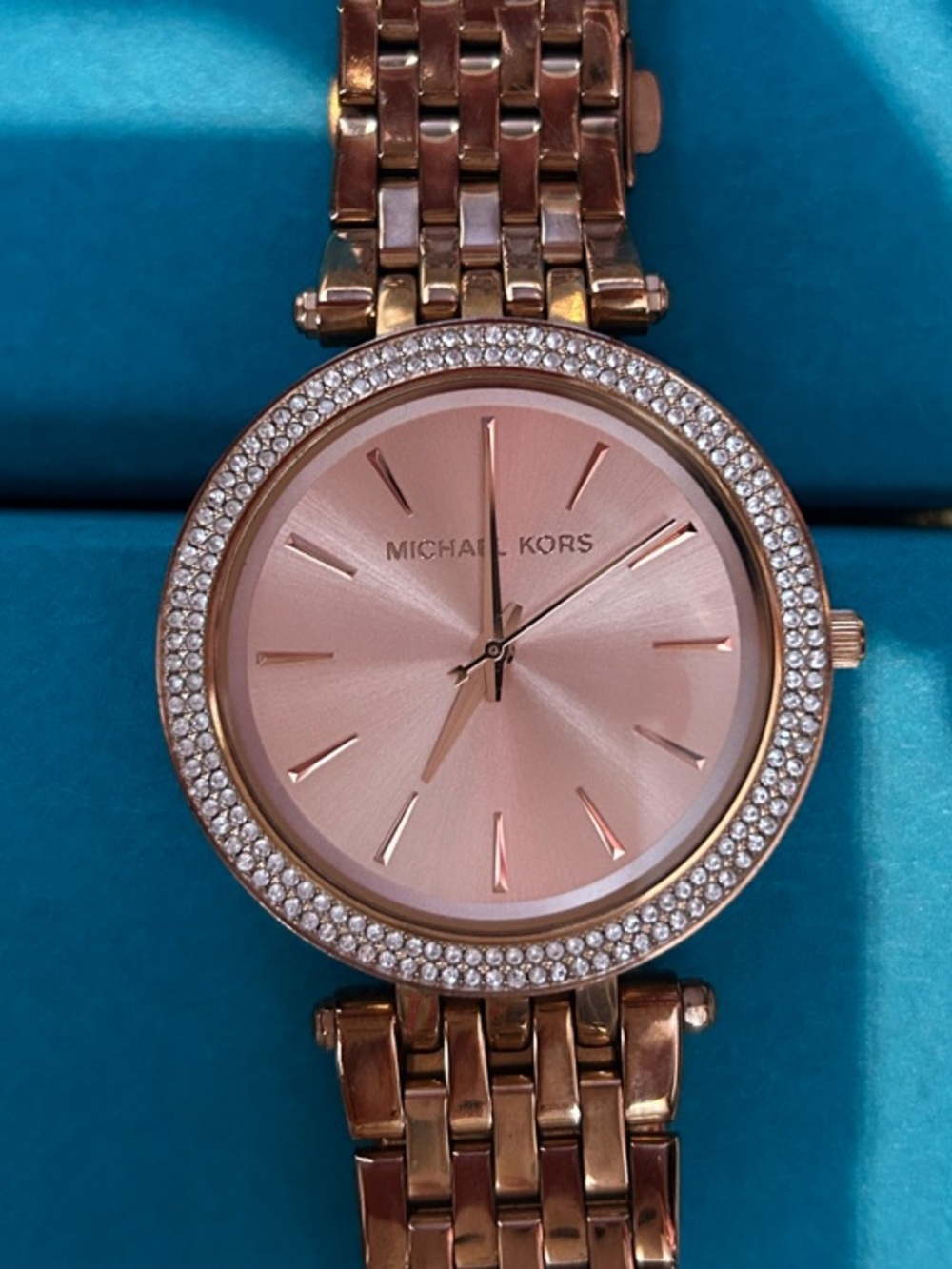 Michael Kors Rose Gold-Tone Crystal Bezel Bracelet Watch